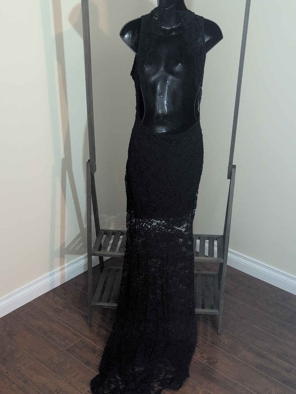 Revamped | Black Lace Maxi Dress with Sheer Paneling - Picture 3 of 12
